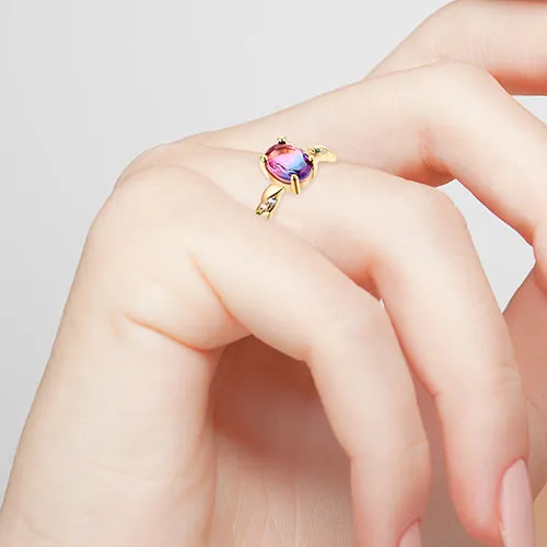 14K Gold Plated Iridescent Stone Petite Birthstone Ring sold by Limoges Jewelry product image thumbnail 3