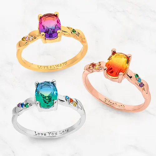 14K Gold Plated Iridescent Stone Petite Birthstone Ring sold by Limoges Jewelry product image thumbnail 4