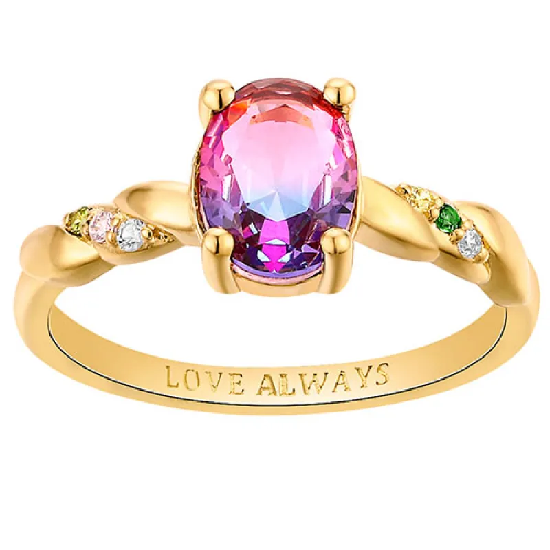 14K Gold Plated Iridescent Stone Petite Birthstone Ring sold by Limoges Jewelry