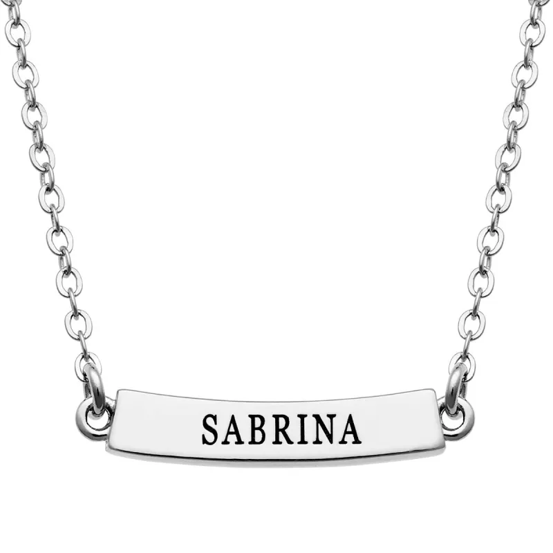 Silver Plated Engraved Name Curved Bar Necklace sold by Limoges Jewelry