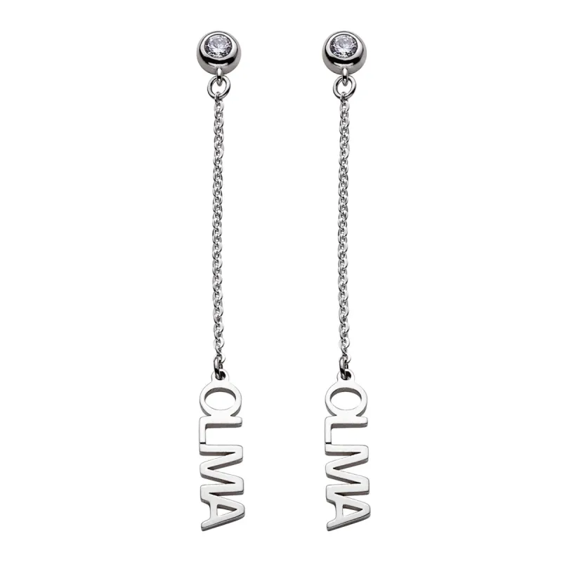 Sterling Silver Name with CZ Dangle Earrings sold by Limoges Jewelry
