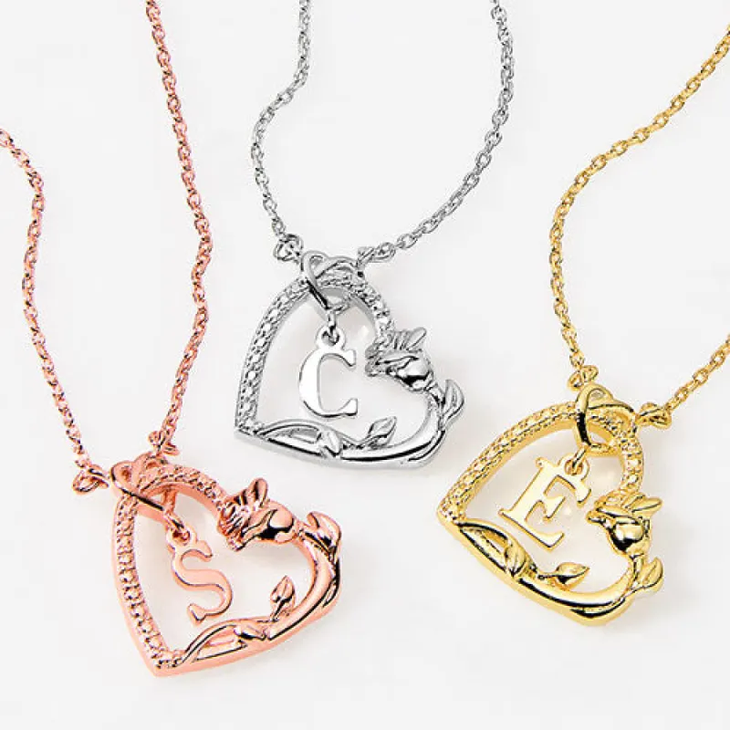 Petite Heart with Initial and Rose Necklace sold by Limoges Jewelry