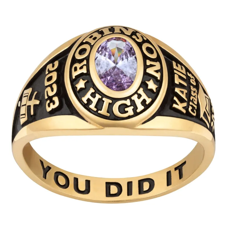 Ladies 18K Gold Over Sterling Traditional Petite Oval Birthstone Class Ring sold by Limoges Jewelry