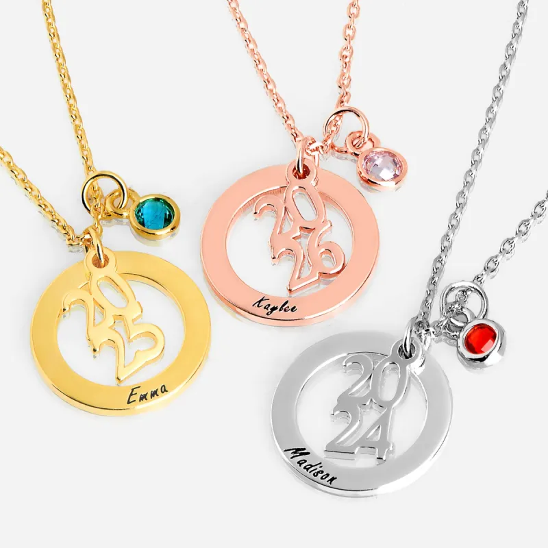 Graduation Cluster Charm Necklace with Birthstone sold by Limoges Jewelry
