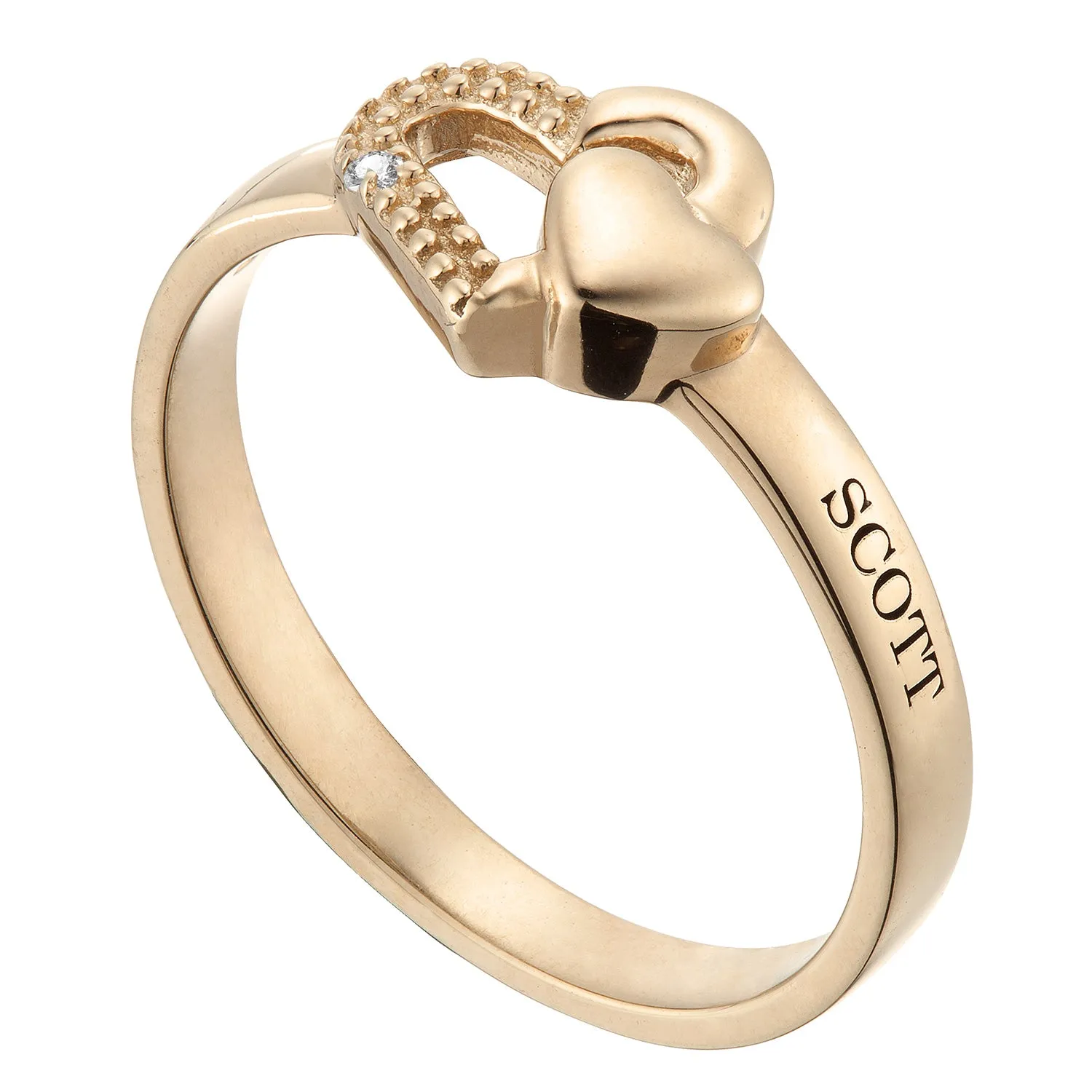 Gold over Sterling Couple's Engraved Double Heart Diamond Accent Ring sold by Limoges Jewelry product image thumbnail 2