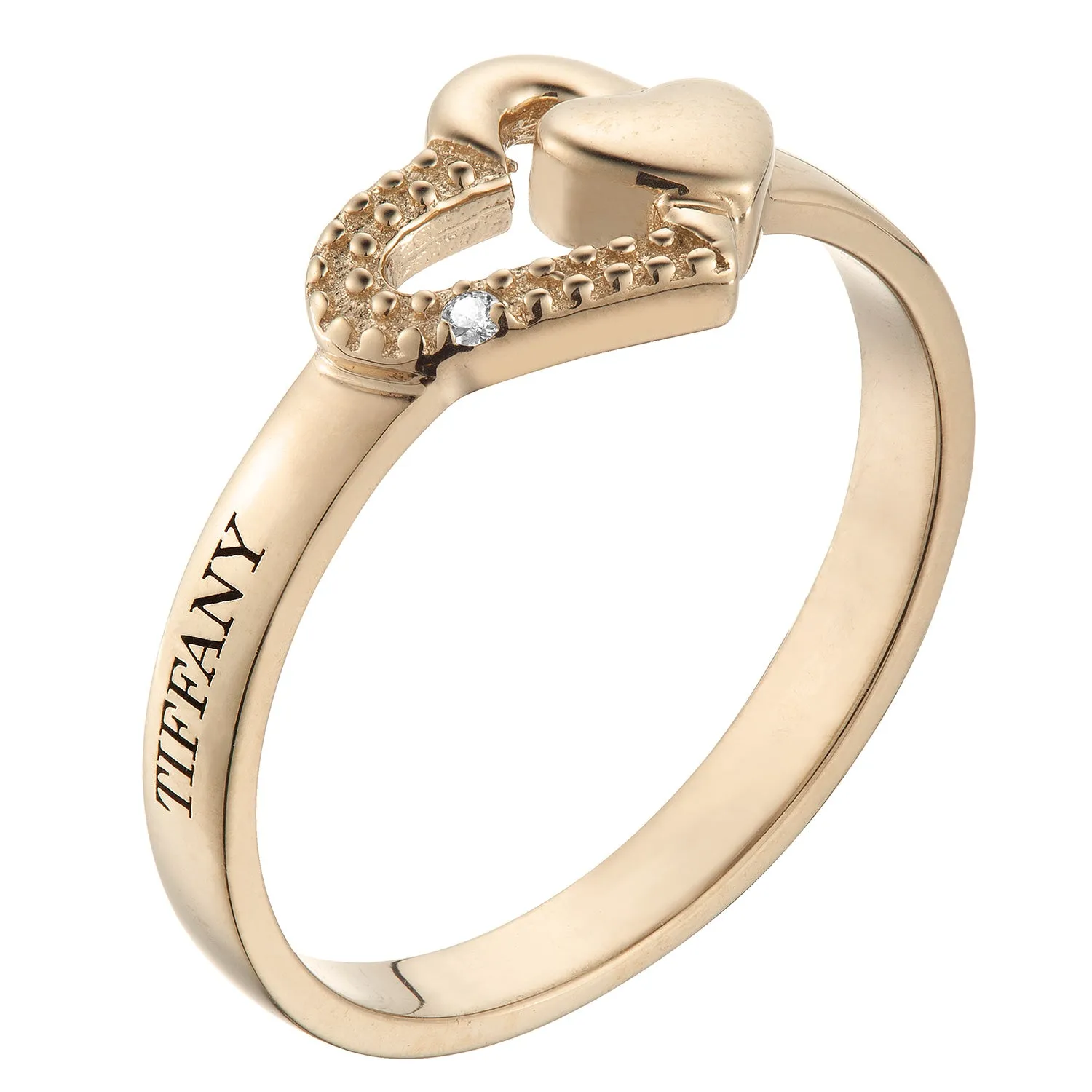 Gold over Sterling Couple's Engraved Double Heart Diamond Accent Ring sold by Limoges Jewelry product image thumbnail 3