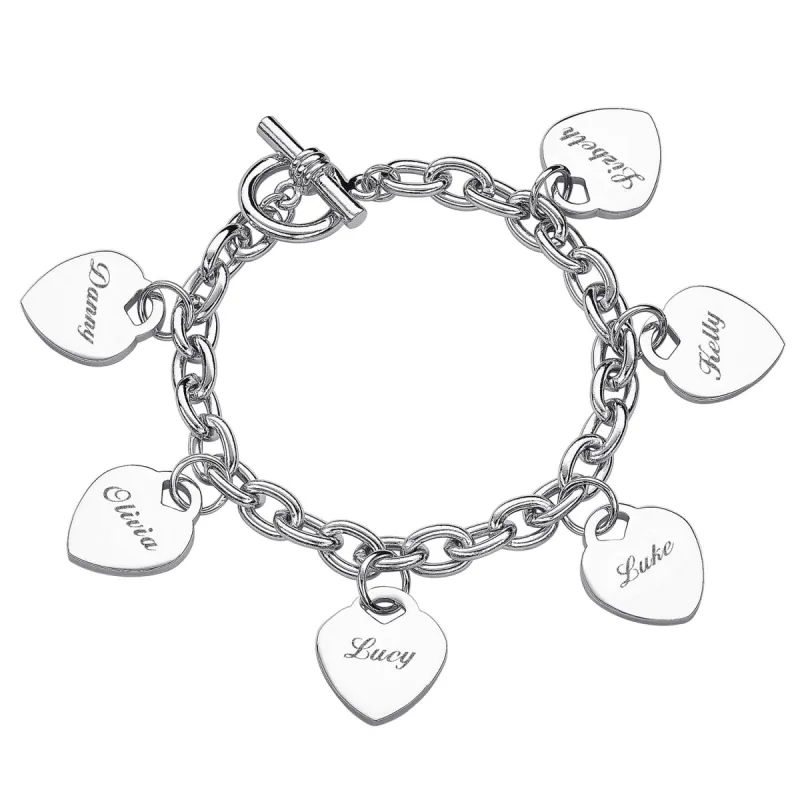 Engraved Hearts Name Charm Bracelet sold by Limoges Jewelry