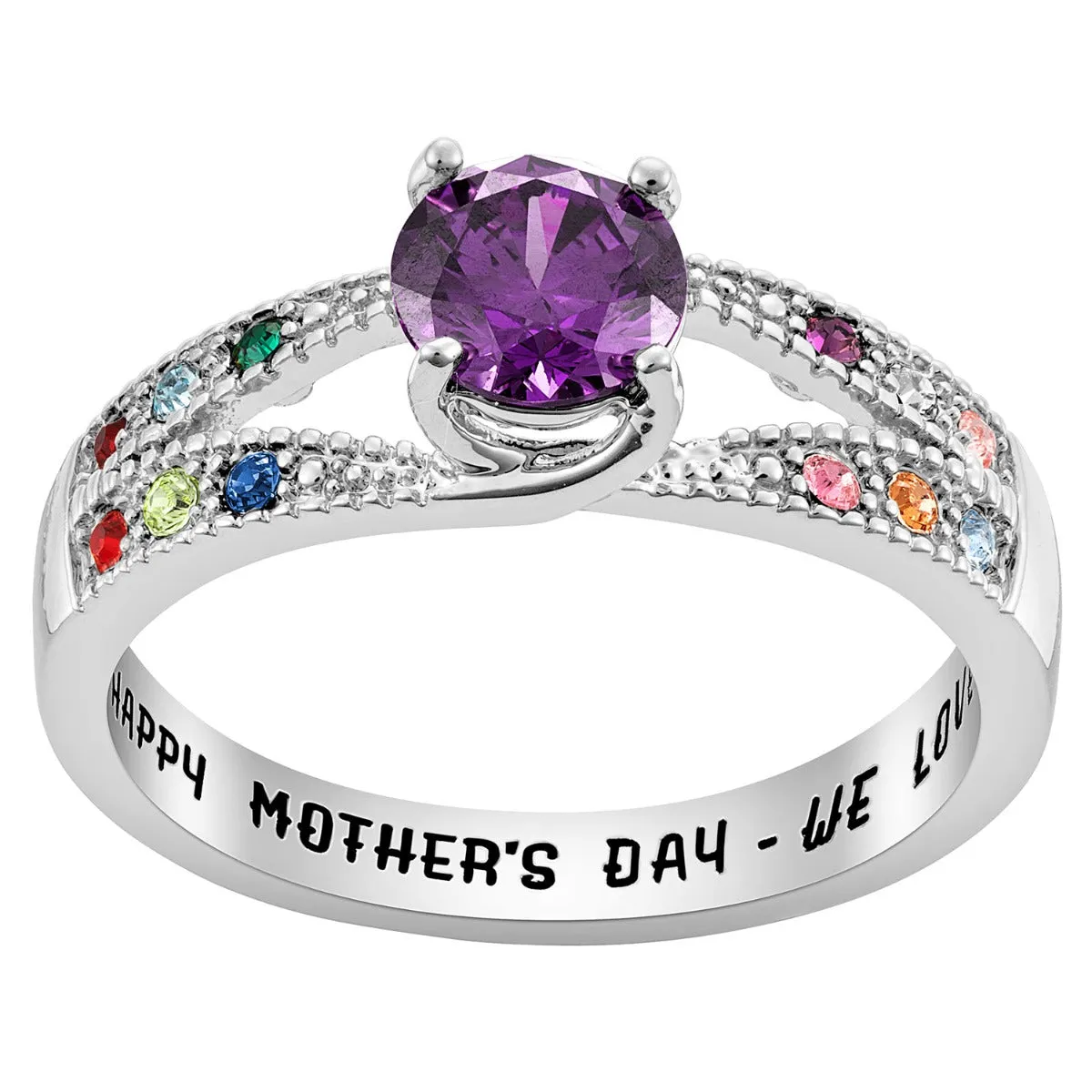 Silver Plated Mother/ Grandmother's Round Family Birthstone Ring sold by Limoges Jewelry