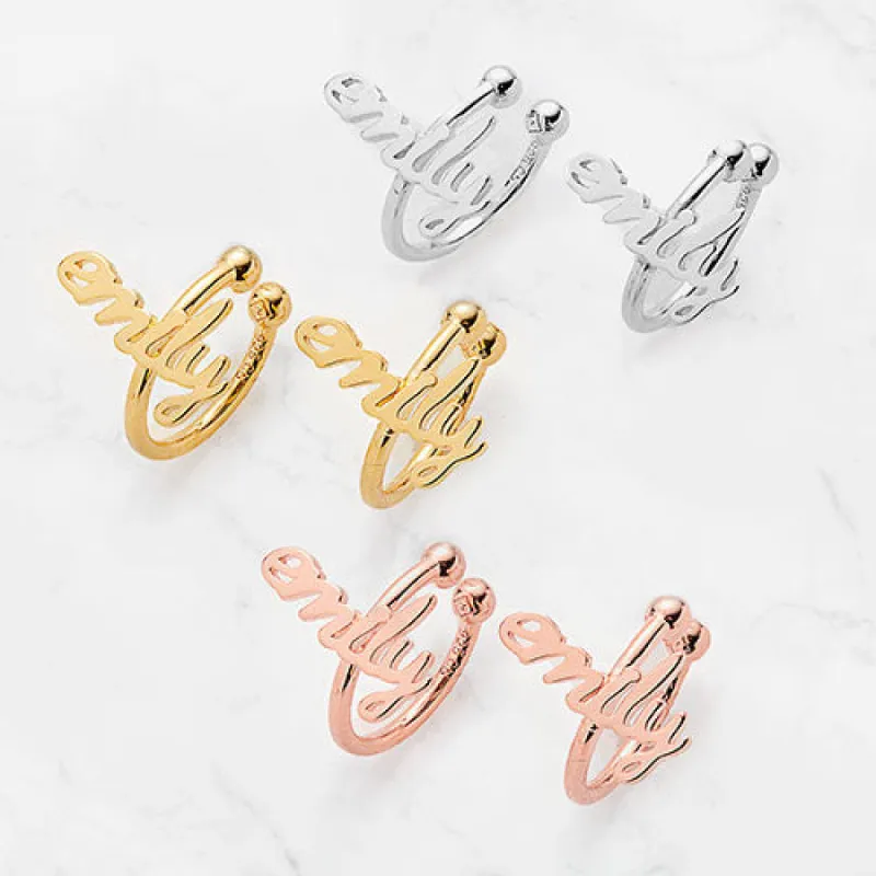 Lowercase Script Name Ear Cuffs sold by Limoges Jewelry