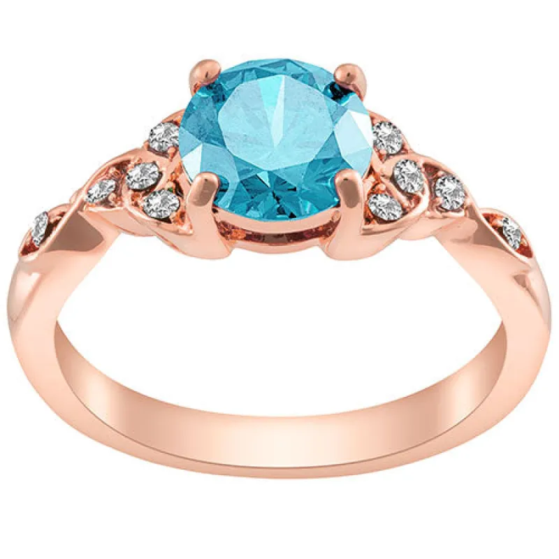 14K Rose Gold Plated Simulated Blue Topaz and Clear Crystal Trinity Knot Ring sold by Limoges Jewelry