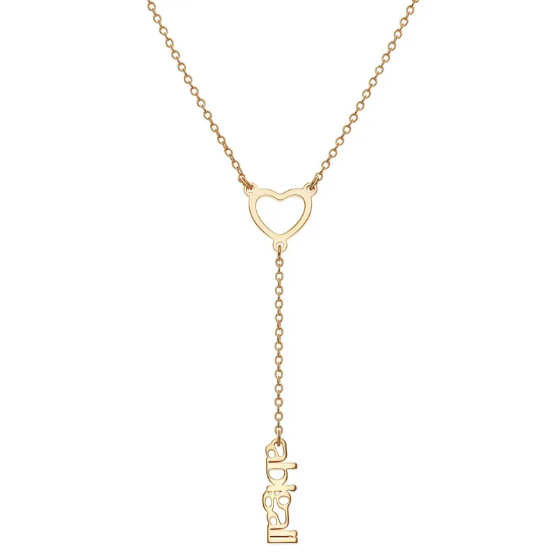14K Gold over Sterling Lowercase Name and Heart Y-Necklace sold by Limoges Jewelry