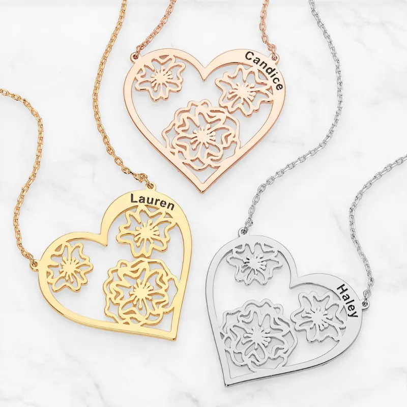 Hearts and Flowers Filigree Engraved Name Necklace sold by Limoges Jewelry