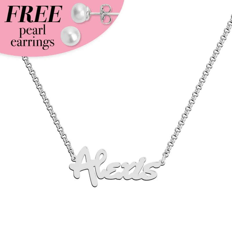 Sterling Silver Bold Script Name Pendant sold by Limoges Jewelry