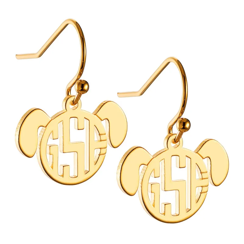 14K Gold Plated Dog Monogram Dangle Earring sold by Limoges Jewelry