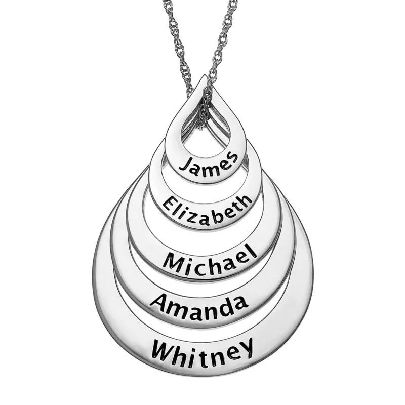 Sterling Silver Nesting Teardrop with Names Necklace - 5 Names sold by Limoges Jewelry