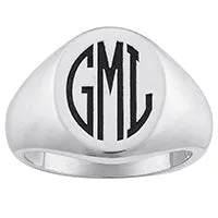 Sterling Silver Men's Laser Engraved Oval Monogram Signet Ring sold by Limoges Jewelry product image thumbnail 2