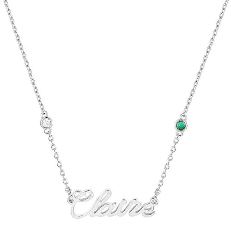 Sterling Silver Petite Script Name and Birthstone Necklace sold by Limoges Jewelry