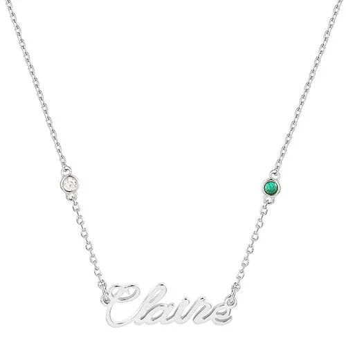 Sterling Silver Petite Script Name and Birthstone Necklace sold by Limoges Jewelry