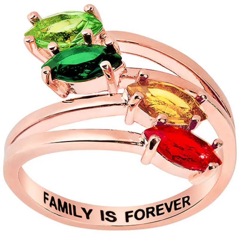 14K Rose Gold Plated Marquise Bypass Birthstone Ring sold by Limoges Jewelry