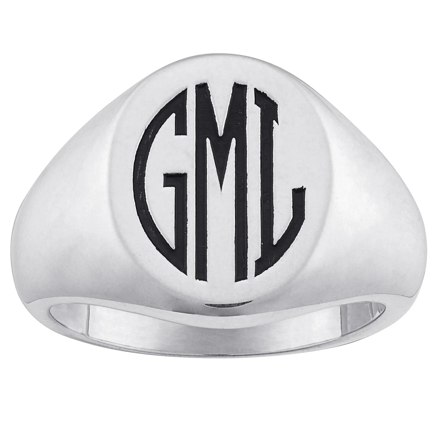 Sterling Silver Men's Laser Engraved Oval Monogram Signet Ring sold by Limoges Jewelry