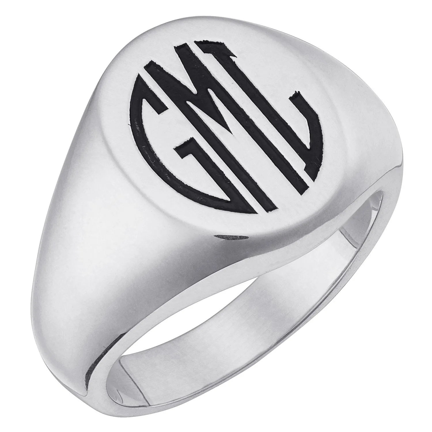 Sterling Silver Men's Laser Engraved Oval Monogram Signet Ring sold by Limoges Jewelry product image thumbnail 3
