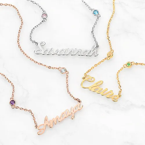 Sterling Silver Petite Script Name and Birthstone Necklace sold by Limoges Jewelry product image thumbnail 2