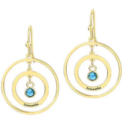 Engraved Concentric Circles with Birthstone Drop Earrings sold by Limoges Jewelry product image thumbnail 4