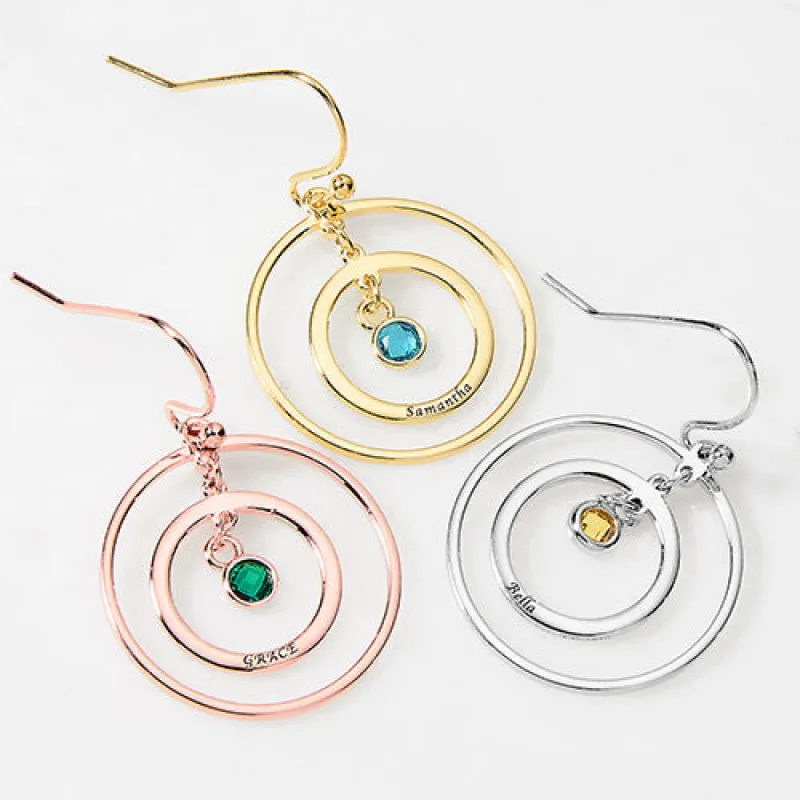 Engraved Concentric Circles with Birthstone Drop Earrings sold by Limoges Jewelry