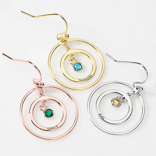 Engraved Concentric Circles with Birthstone Drop Earrings sold by Limoges Jewelry