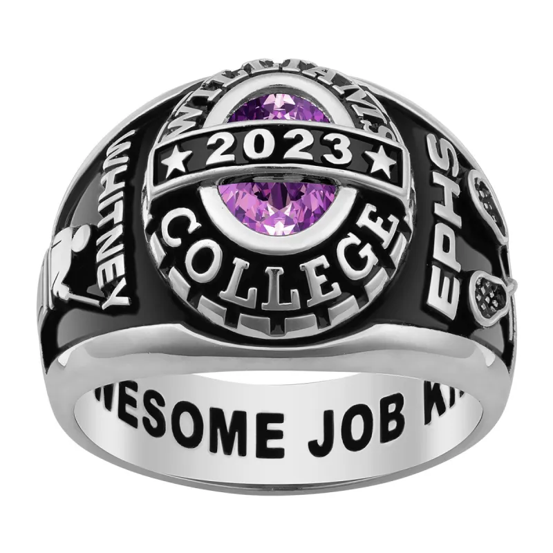 Ladies' Platinum over Sterling Birthstone Class Ring sold by Limoges Jewelry