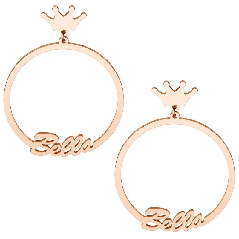 14K Rose Gold Plated Script Name with Crown Dangle Earrings sold by Limoges Jewelry