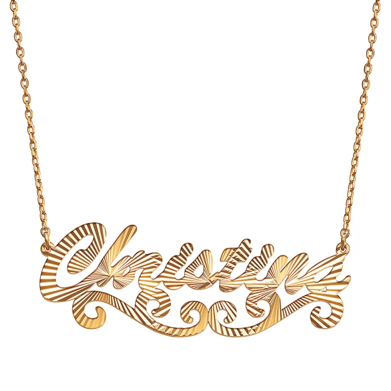 14K Gold Plated Diamond Cut Script Name Necklace with Swirl sold by Limoges Jewelry