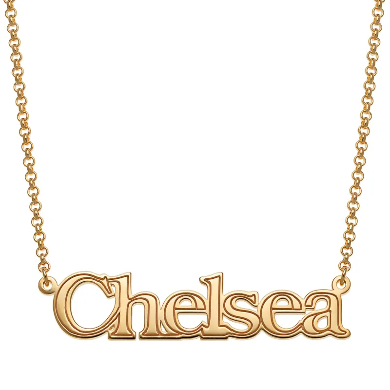 10K Yellow Gold Name with Outline Necklace sold by Limoges Jewelry