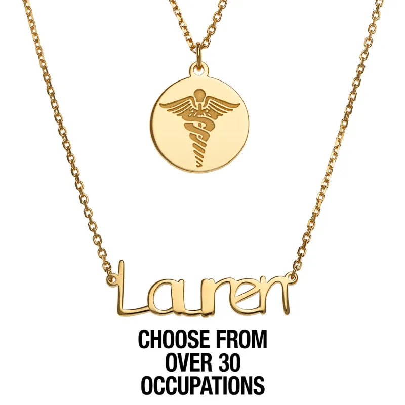 14K Gold over Sterling Double Layered Name and Occupation Necklace sold by Limoges Jewelry