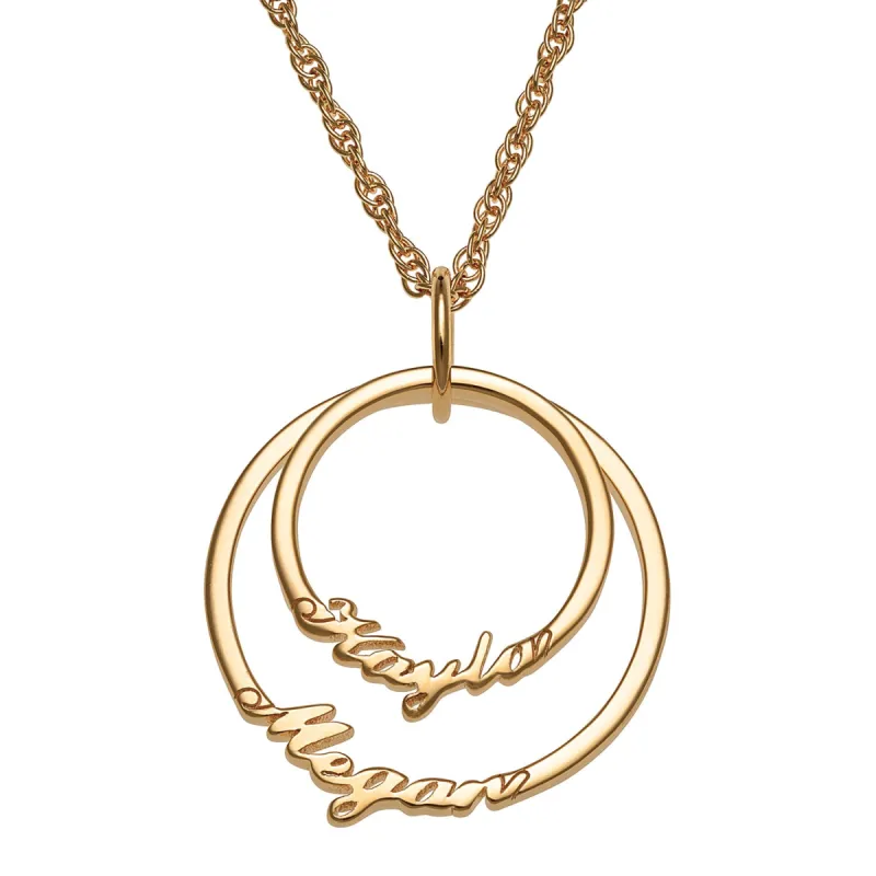 14K Gold over Sterling Script Name with Circle Necklace - 2 Names sold by Limoges Jewelry