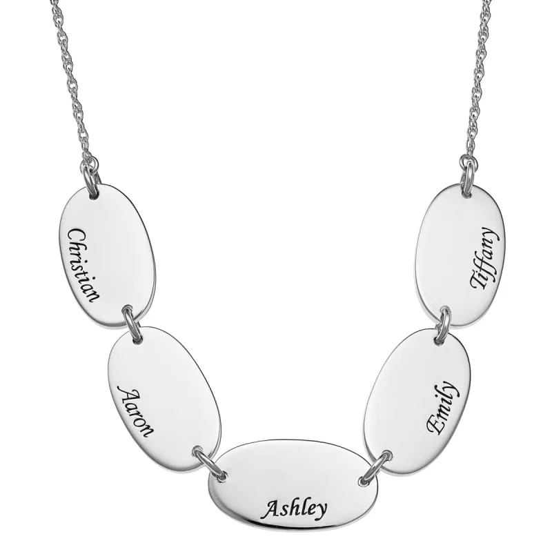 Sterling Silver Engraved Name Oval Station Necklace - 5 Names sold by Limoges Jewelry