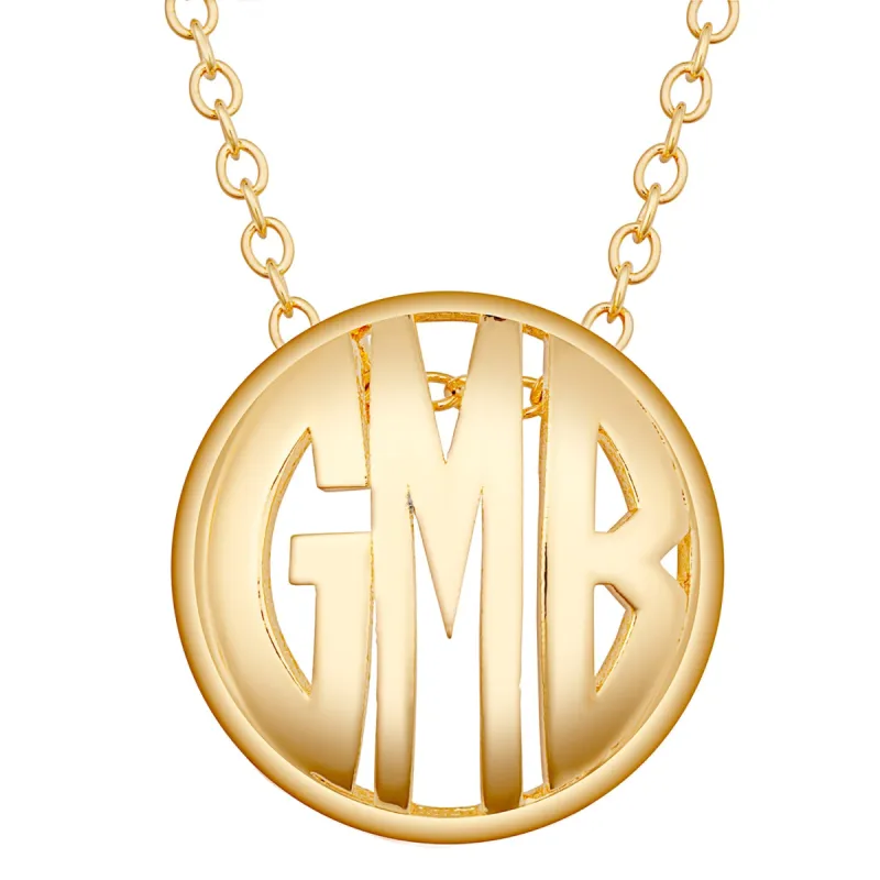 14K Gold over Sterling Single Sided 18x18mm Round Traditional Monogram Pendant sold by Limoges Jewelry