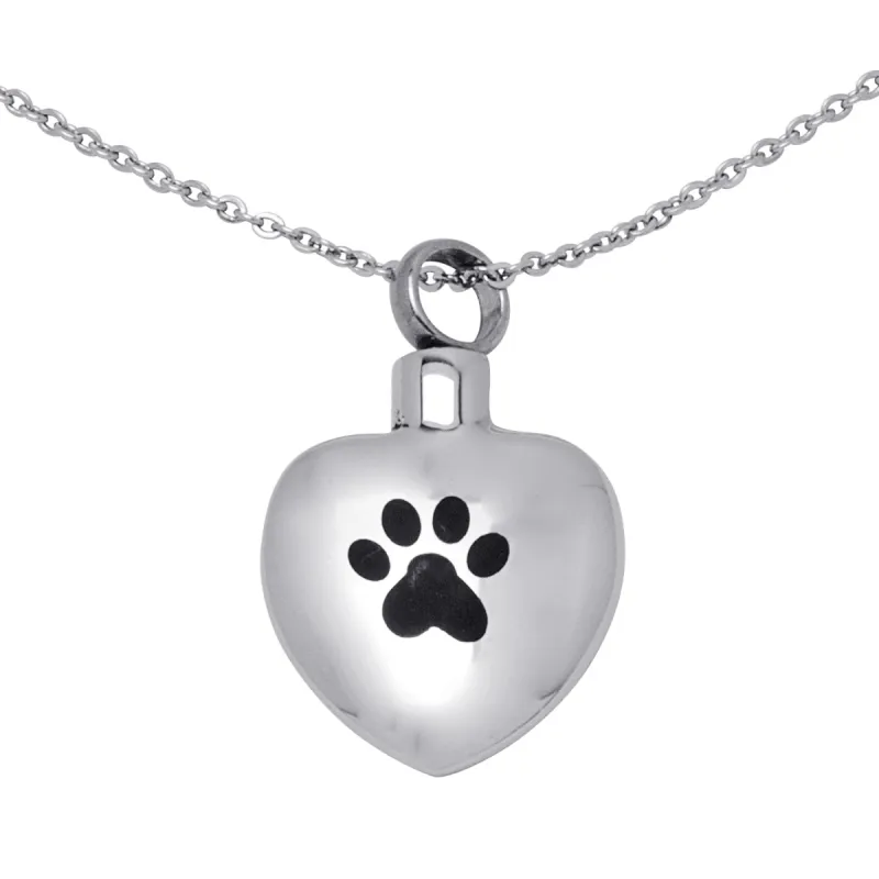 Stainless Steel Engraved Paw Print Heart Ash Pendant sold by Limoges Jewelry