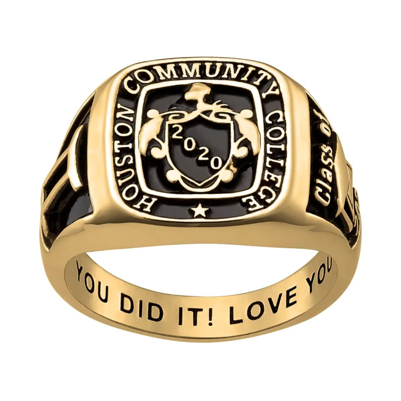 Ladies 14K Gold over Sterling Crest Square Signet Ring sold by Limoges Jewelry