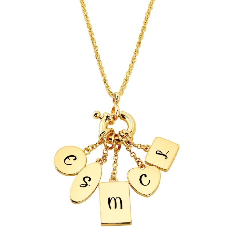 Gold Multishape Engraved Charm Cluster Necklace - 3 to 5 Initials made by Limoges Jewelry