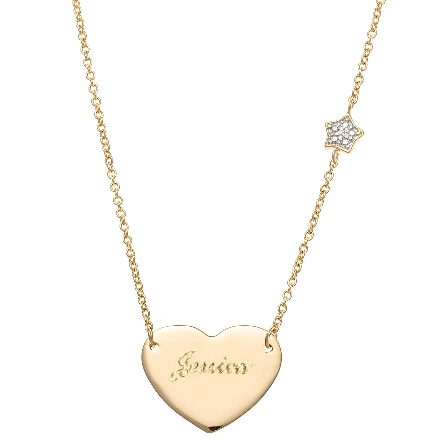 14K Gold over Sterling Engravable Heart with Star Chain Necklace with Diamond Accent sold by Limoges Jewelry