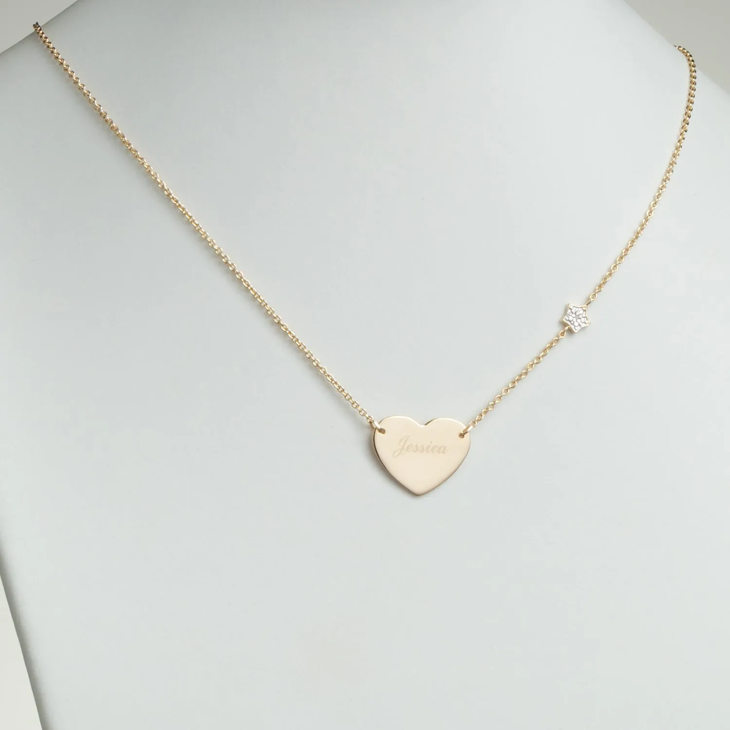14K Gold over Sterling Engravable Heart with Star Chain Necklace with Diamond Accent sold by Limoges Jewelry product image thumbnail 2