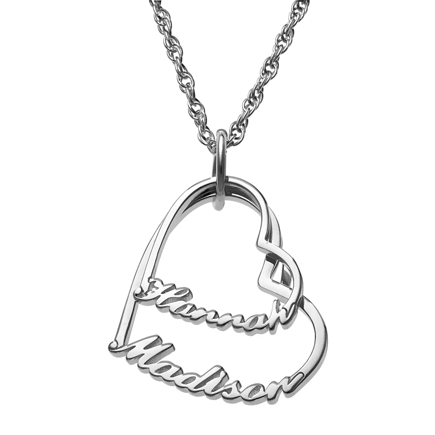 Sterling Silver Script Name with Heart Necklace - 2 Names sold by Limoges Jewelry