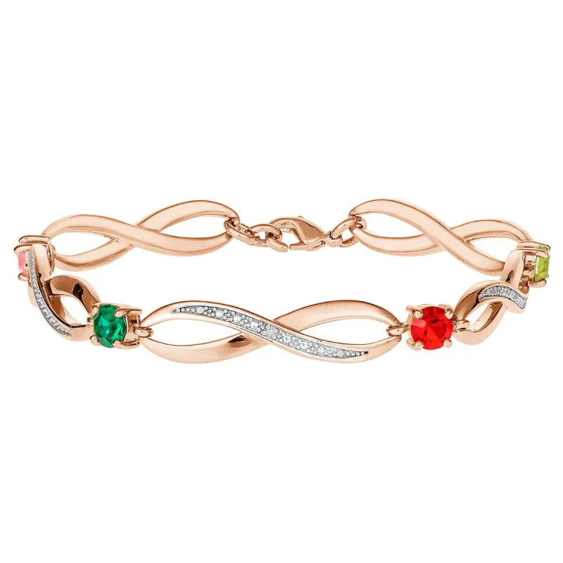14K Rose Gold Plated Family Birthstone Bracelet with Diamond Accents sold by Limoges Jewelry