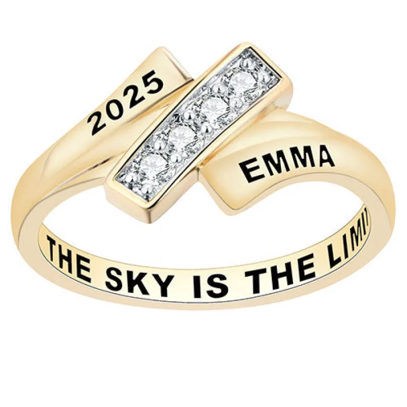 Women's Gold over Sterling CZ Bypass Class Ring sold by Limoges Jewelry