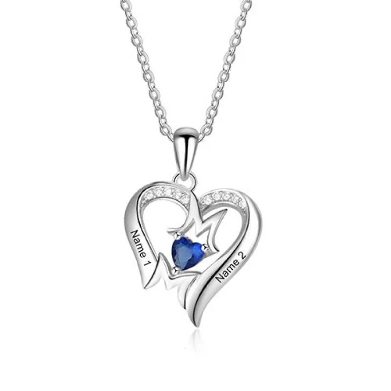 Sterling Silver Engraved Heart Birthstone MOM CZ Accent Heart Necklace sold by Limoges Jewelry