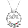Silver Plated Mom Circle Pendant with Engraved Birthstone Charm sold by Limoges Jewelry