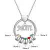 Silver Plated Mom Circle Pendant with Engraved Birthstone Charm sold by Limoges Jewelry