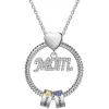 Silver Plated Mom Circle Pendant with Engraved Birthstone Charm sold by Limoges Jewelry