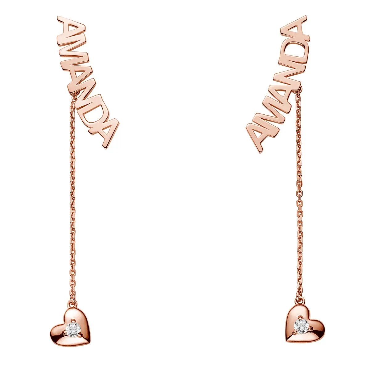 14K Rose Gold over Sterling Name with Birthstone Heart Dangle Crawler Earrings sold by Limoges Jewelry